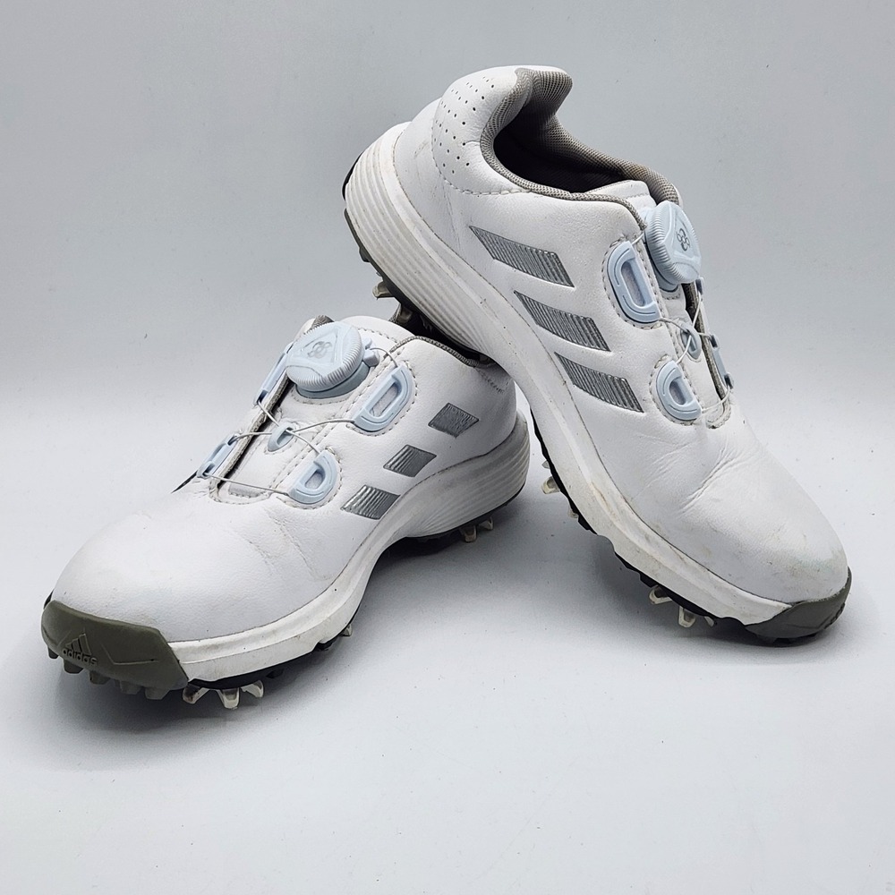 adidas White Kids Golf Sneakers with Gray Accents